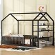 preview thumbnail 1 of 4, Twin Size Metal House Bed with Fence and Detachable Storage Shelves