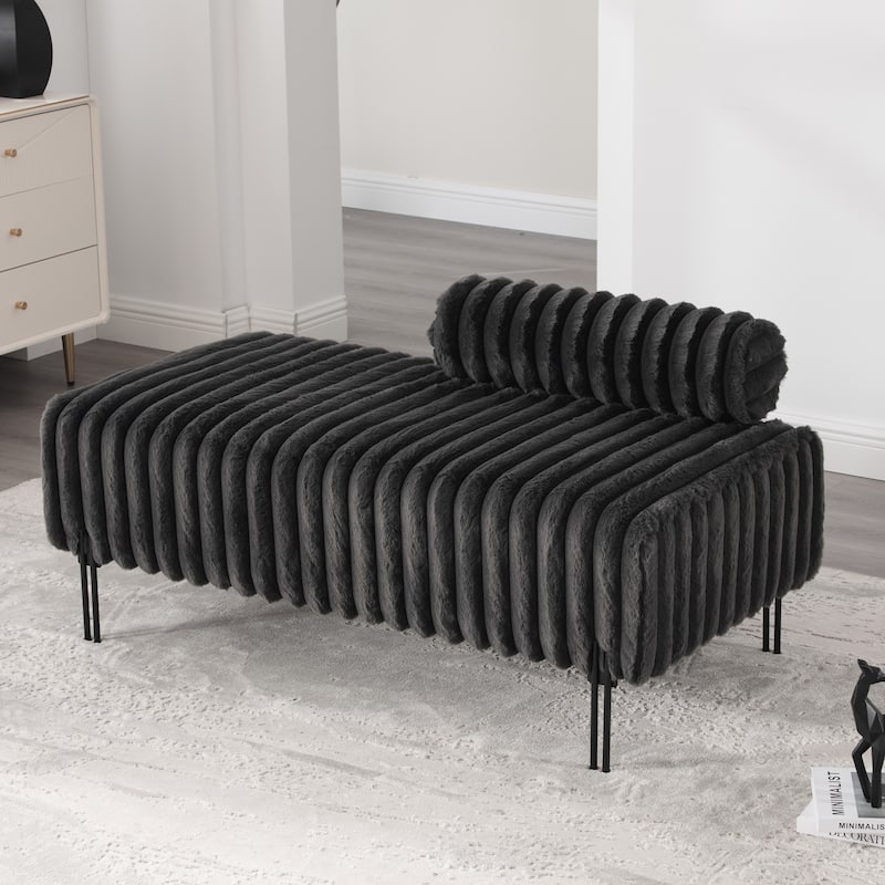 49.6"W Oversized Modern Upholstered Bench Ottoman with Metal Legs - Charcoal