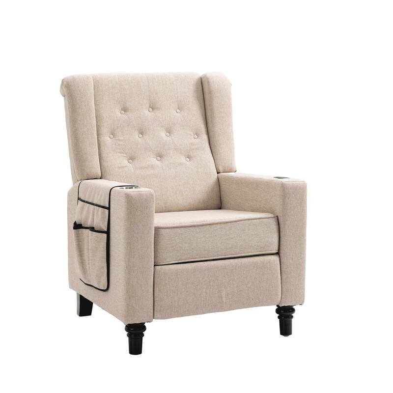 Linen Fabric Wingback Push Back Recliner Chair with 2 Hidden UBS Ports