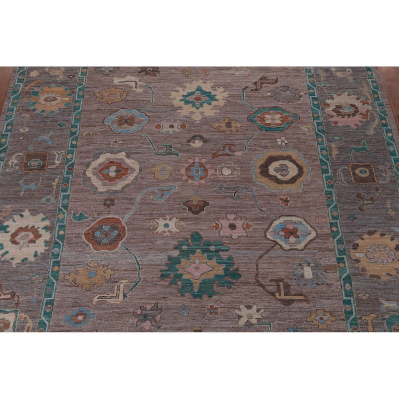 Hand Knotted Oriental 100% Wool Carpet Transitional All-Over Purples Oushak Area Rug - 11' 9'' X 9' 4''