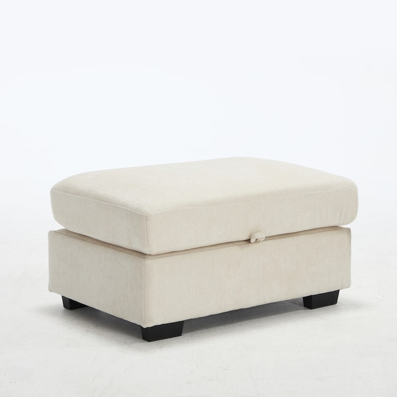 L-Shaped Modular Sectional Sofa with Storage Ottoman, 97" Chenille Corner Couch with USB Ports, Side Pockets