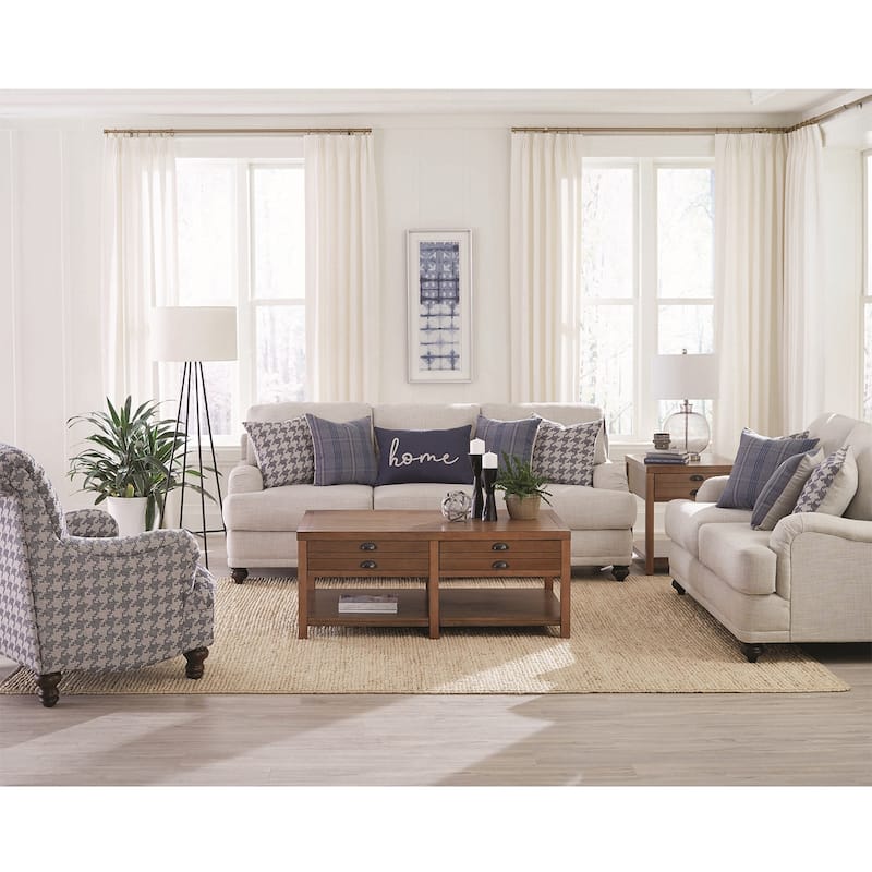 Linen-Like Fabric Sofa with Recessed Arms