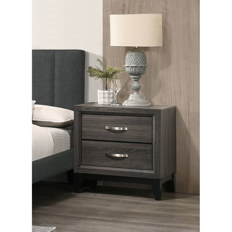 Bedroom Furniture Rustic Oak Simple 1pc Nightstand 2-Drawers Bed Side Table Solidwood