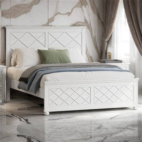 slide 2 of 6, Coastal Farmhouse Solid Wood Full Size Bed Frame, No Box Spring Needed, Antique White Antique White