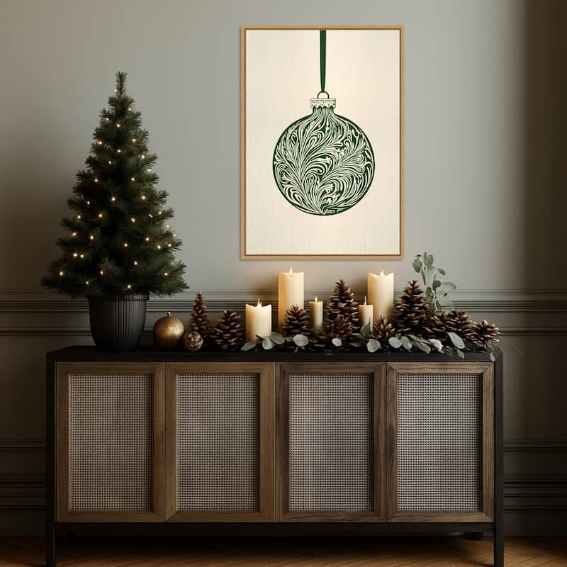 Olive Green Christmas Bauble by Pictufy Studio (23 x 33 in.), Framed Canvas Wall Art Print - Sylvie Natural