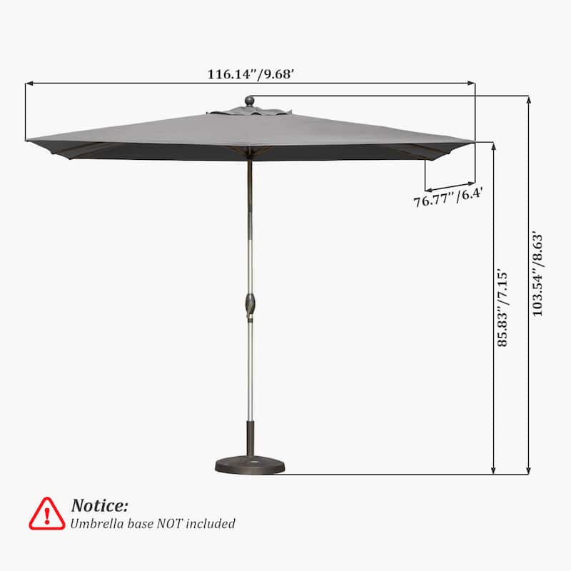 Rectangle Patio Umbrella with Crank Lift and Tilt, Grey (Base Excluded)