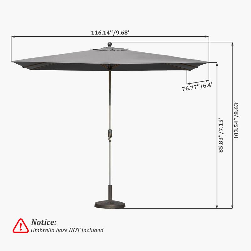 Rectangle Patio Umbrella with Crank Lift and Tilt Function