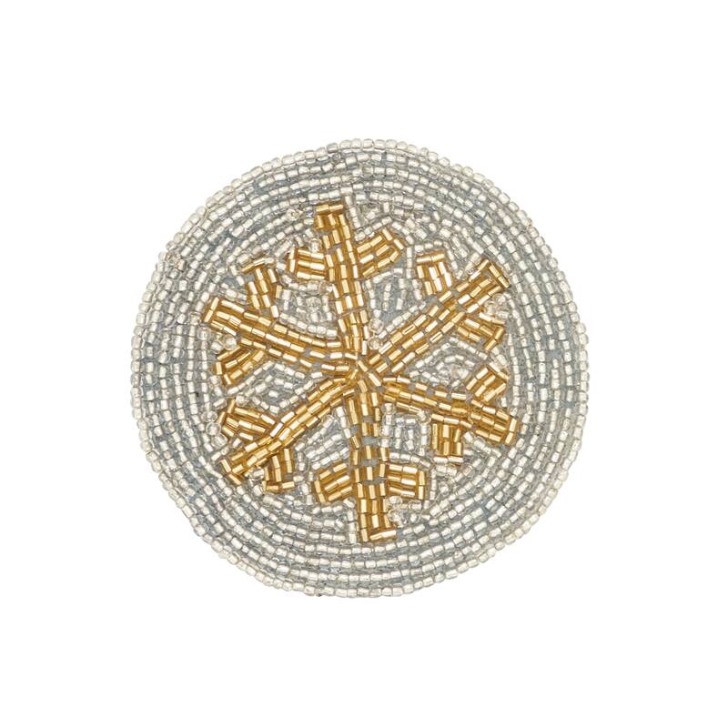Snowflake Sparkle Beaded Coaster (Set of 4) - 4" - Pewter