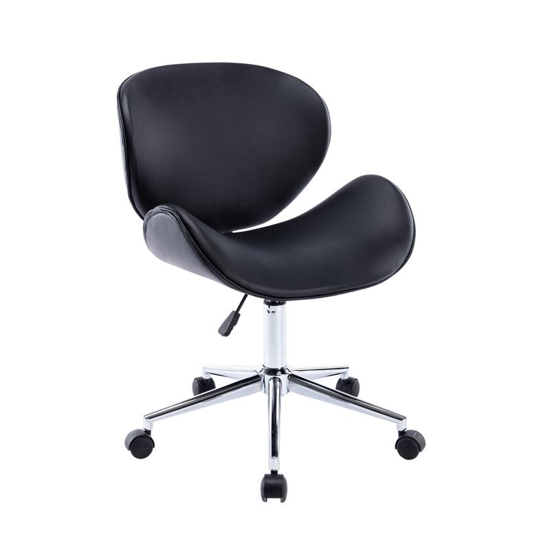 Porthos Home Rudi Office Chair, PU or Fabric or Velvet Upholstery, Chrome Legs - Black PU
