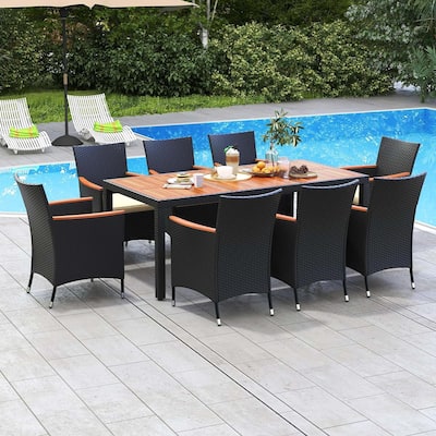 9PCS Outdoor Dining Set Patio Dining Chair & Table Set W/Umbrella Hole