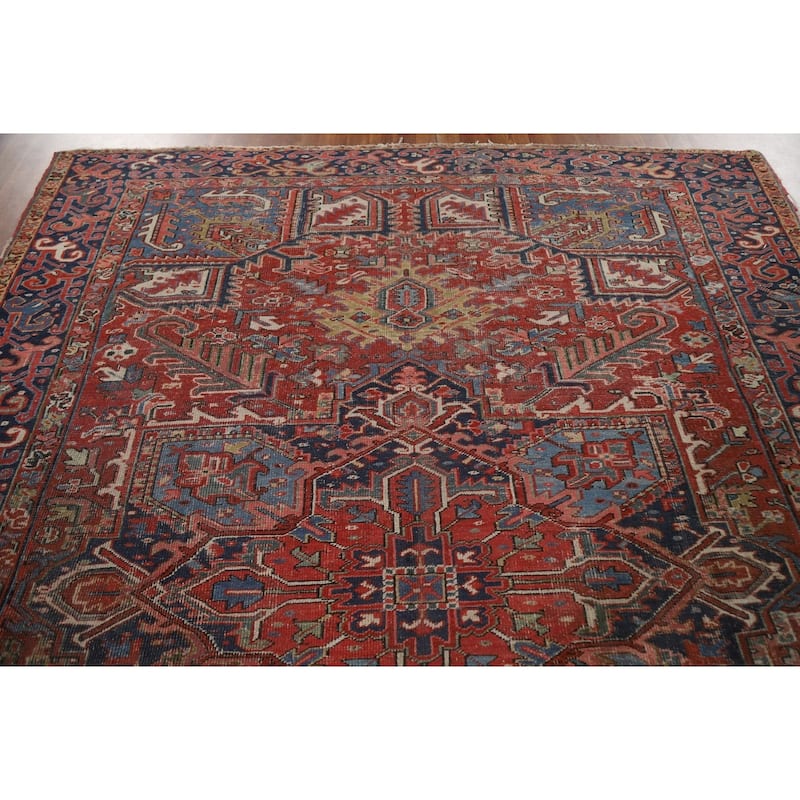 Pre-1900 Antique Heriz Serapi Persian Rug Handmade Wool Carpet - 7'10"x 10'6"