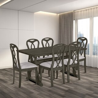 Classic Farmhouse Style 7 Piece Dining Table Set - 6 Dining Chairs and ...