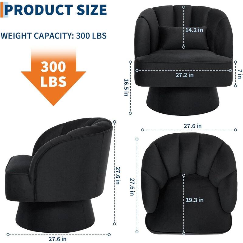 Velvet Upholstered 360° Swivel Accent Chair, Barrel Lounge Chair for Living, Bedroom Reading Nook