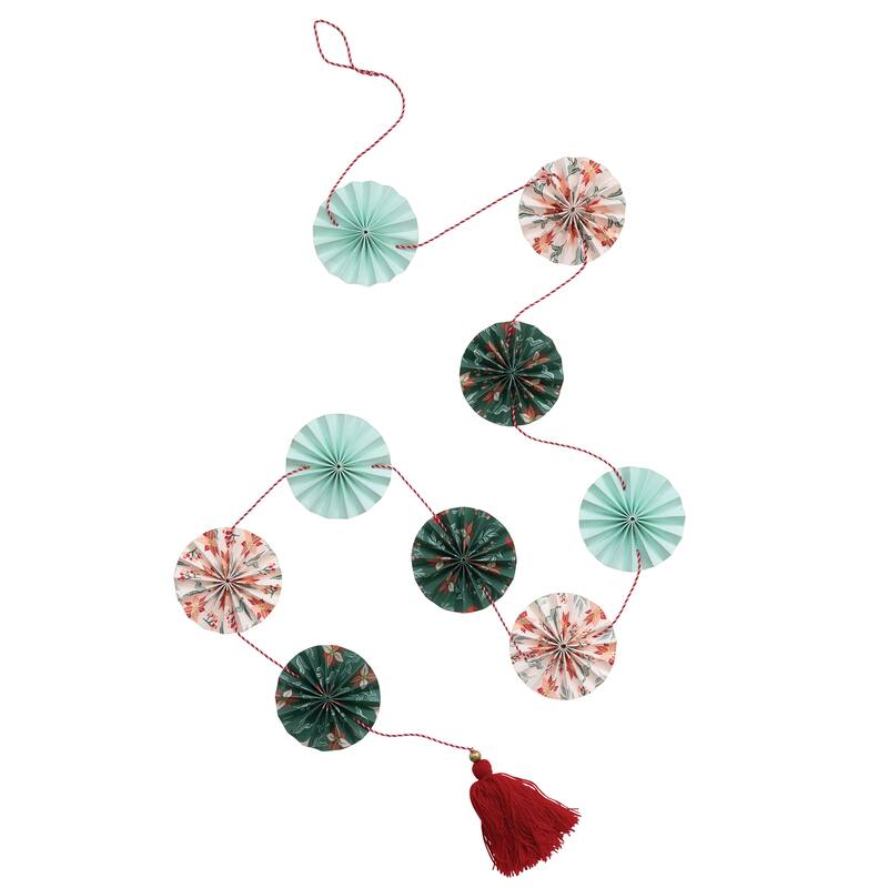 Handmade Recycled Paper Fan Garland with Cotton Tassel