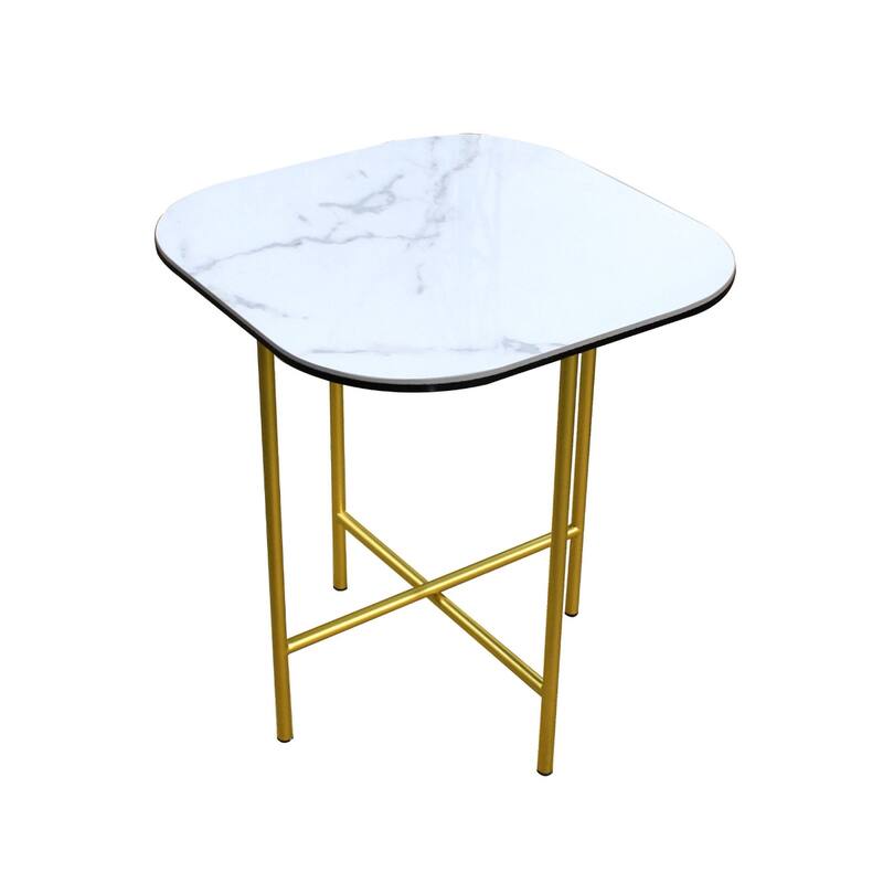 White Ceramic Square End Table with Metal Cross 4 Leg Base - 20” x 20” x 22” (D x W x H)