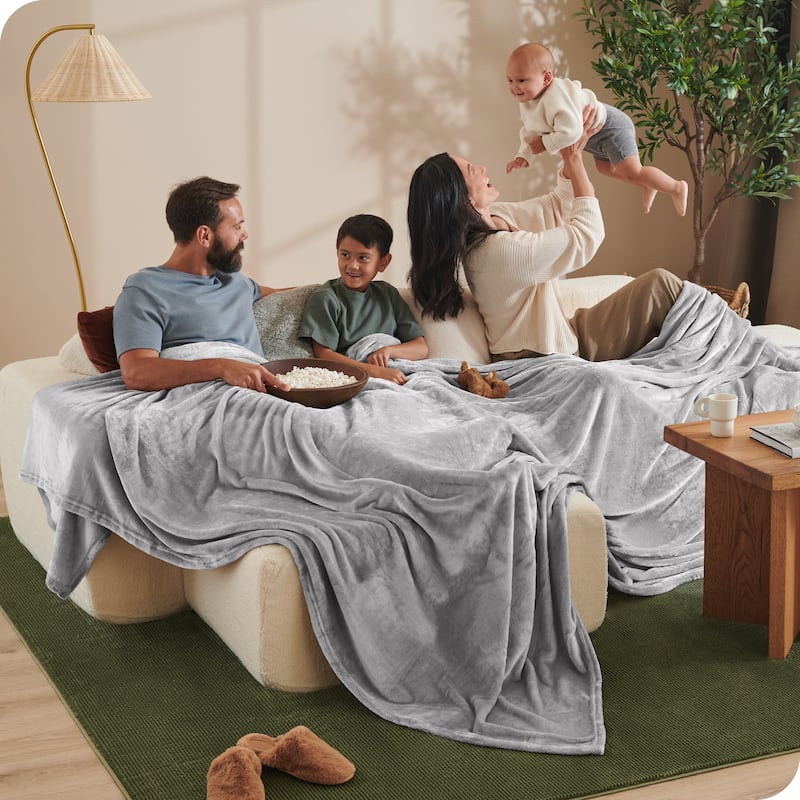Bare Home Microplush Fleece Blanket - Ultra-Soft - Cozy Fuzzy Warm - Giant - Light Grey