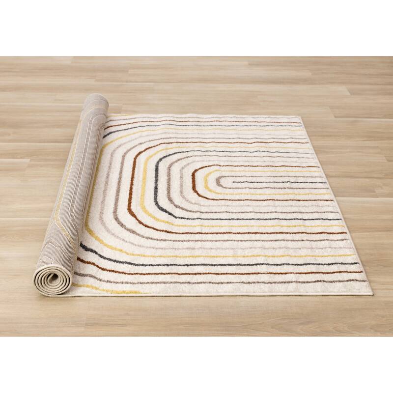 Cream Grey Multi-Colored Double Archway Area Rug