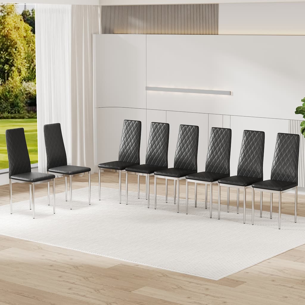 Modern Faux Leather Dining Chair, Multifunctional Mid-Back Chair with High-Density Sponge Cushion, for Dining Rooms, 8-Piece Set