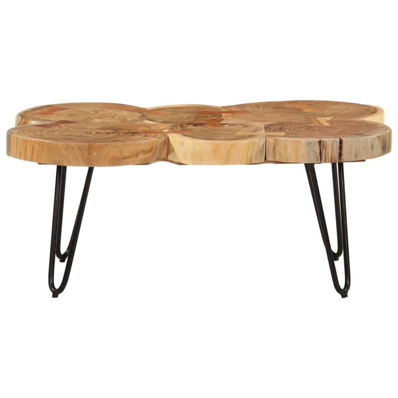 vidaXL Coffee Table End Table with Iron Legs 4 Trunks Solid Wood Acacia