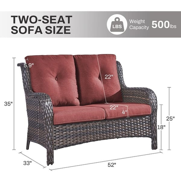 dimension image slide 7 of 10, Gymojoy Outdoor High-back Wicker Loveseat Sofa For Home Garden