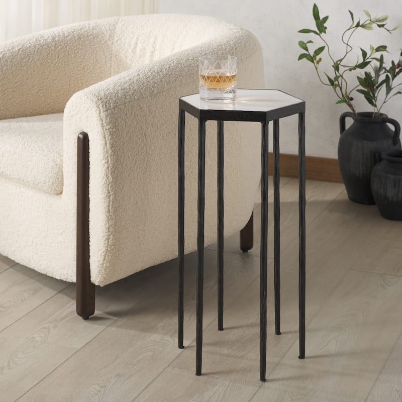SAFAVIEH Couture Galvin Marble Top Drink Table - 11"W x 12"D x 24"H - Black/White