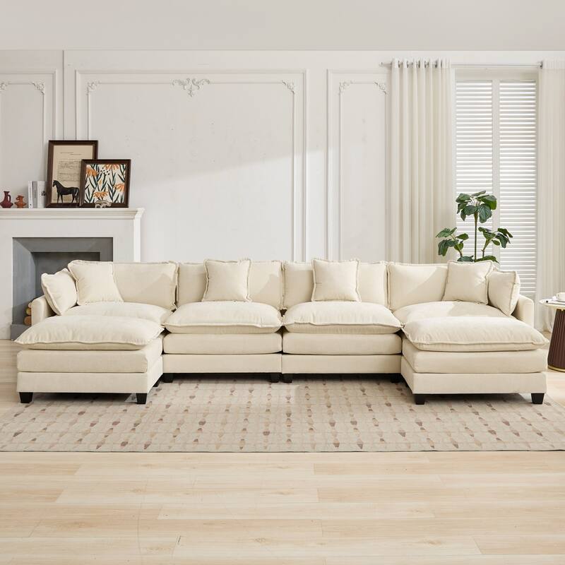 Roomfitters Large Upholstered 4-Seater Sofa with Plush Cushions and Pillows, Modern Cloud Couch for Living Room