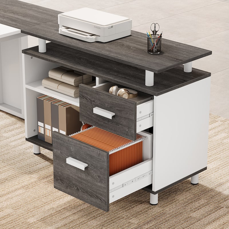 63-Inch L-Shaped Executive Desk with Storage Shelves