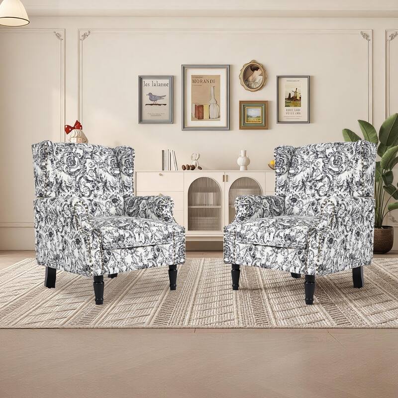 Upholstered Nailhead Trim Armchair Wingback Accent Chairs Set of 2