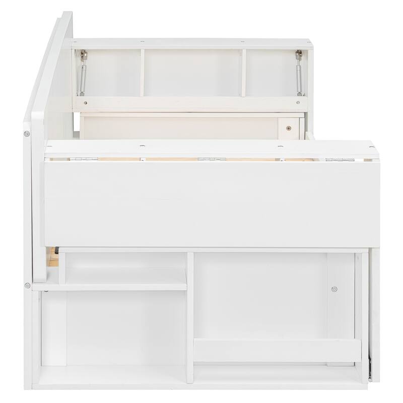 Multifunctional Sofa Bed Convertible Daybed with Removable Integrated Desk/Hydraulic Side Table/Storage Drawers for Small Spaces