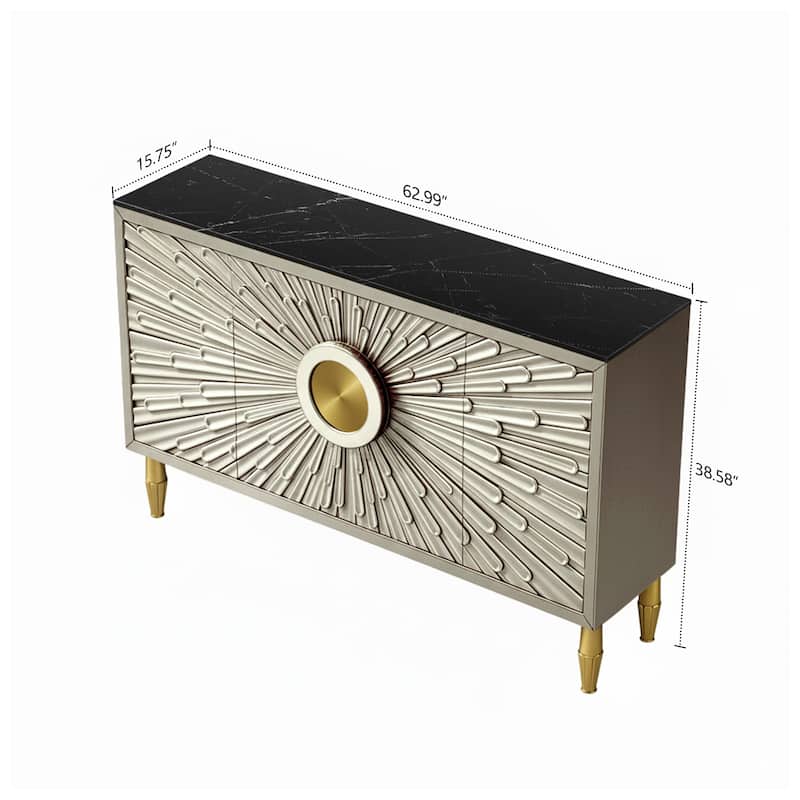 Modern 62.99'' Sideboard Decorative Cabine with Sintered Stone Top - 62.99"L x 15.75"D x 38 58"H