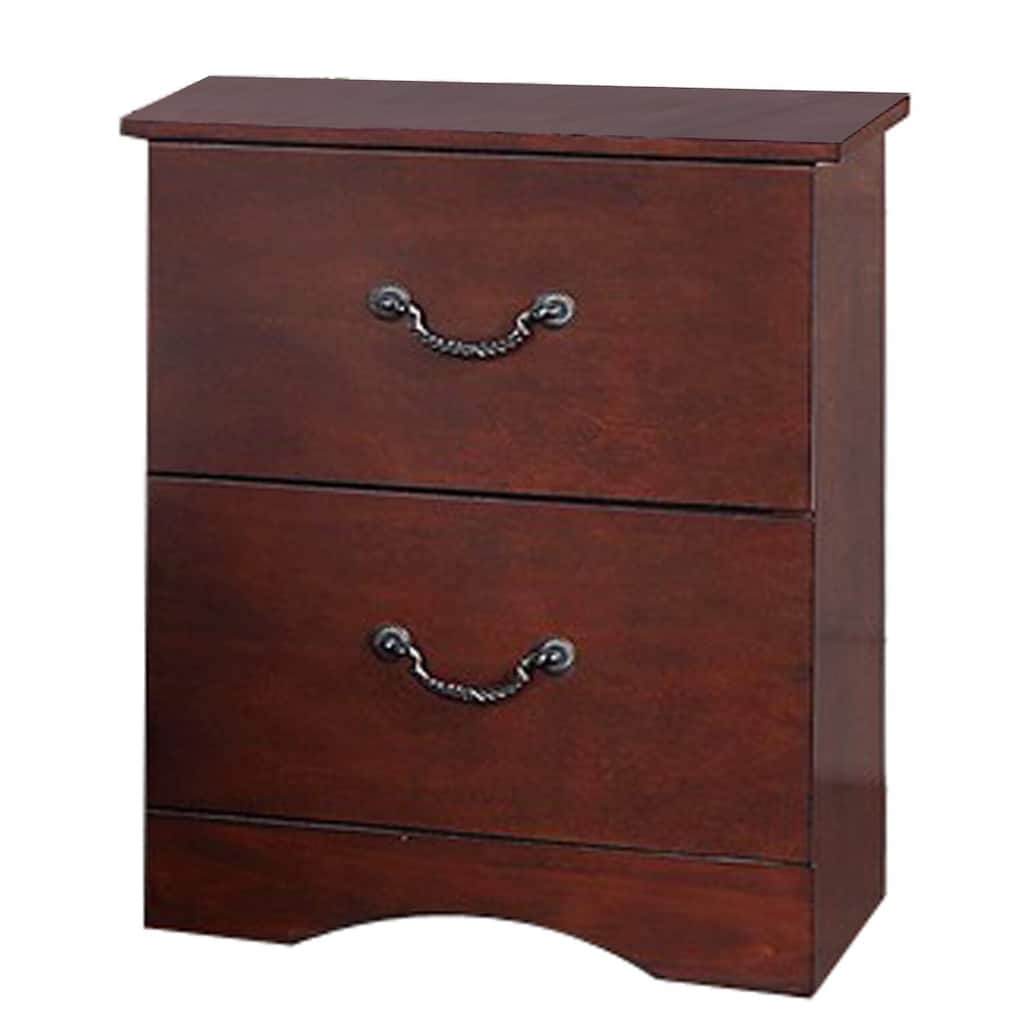 Cherry Brown 2 Drawer 16 in. W Nightstand with Sturdy Hardware and Ample Storage
