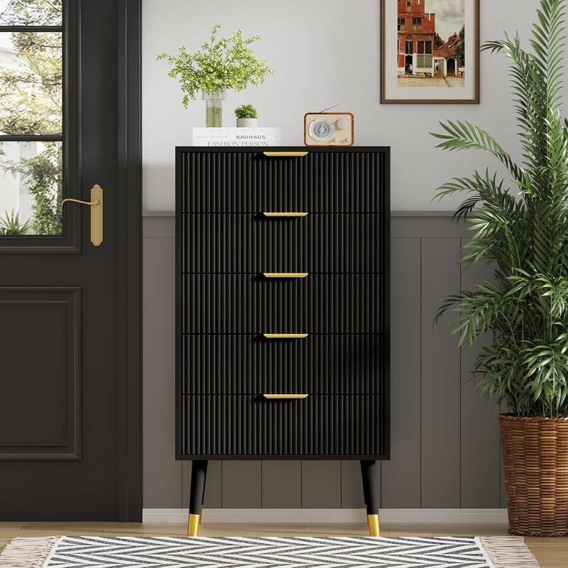 Modern 5 Drawer Dresser, Chest Cabinet Nightstand for Bedroom, Living Room