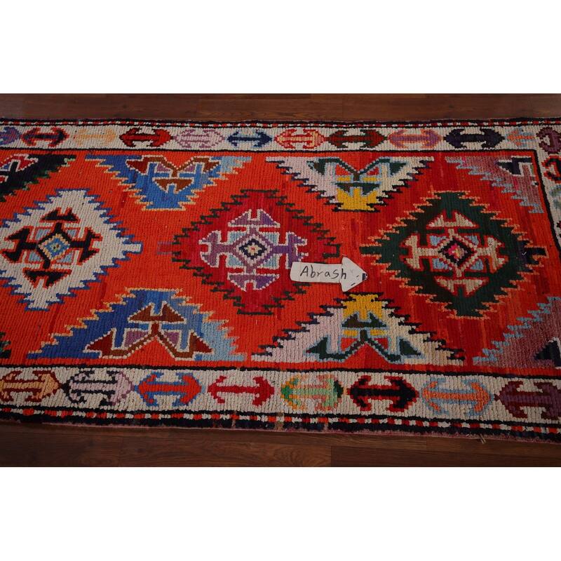 Orange Tribal Anatolian Oriental Runner Rug Handmade Silk Carpet - 3'0"x 13'3"