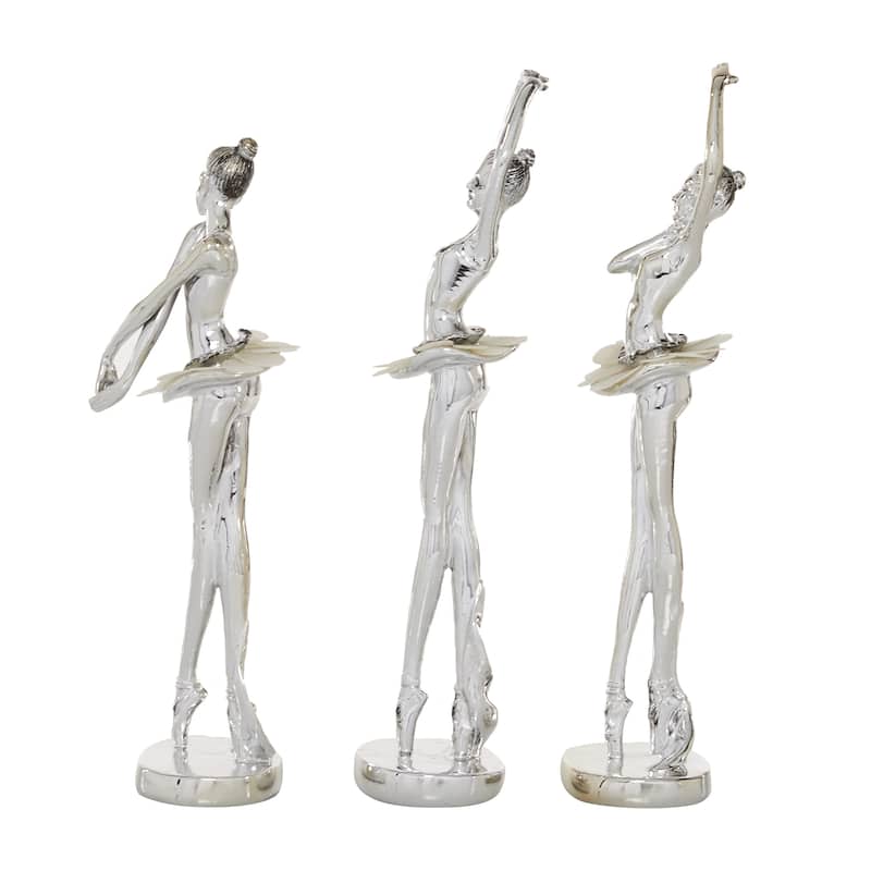 Silver Polystone Dancer Decorative Sculpture with Capiz Inlay (Set of 3)