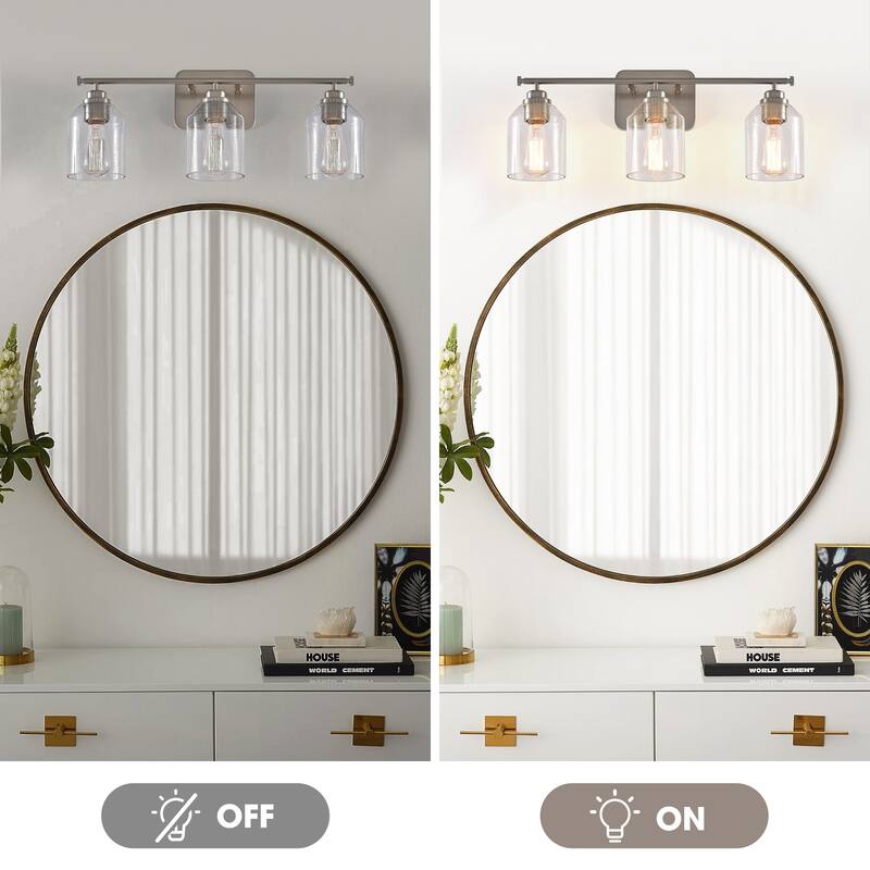 Modern Brushed Nickel 3-Light Seed Glass Dimmable Bathroom Vanity Light Fixture - 22" W x 8.75" H