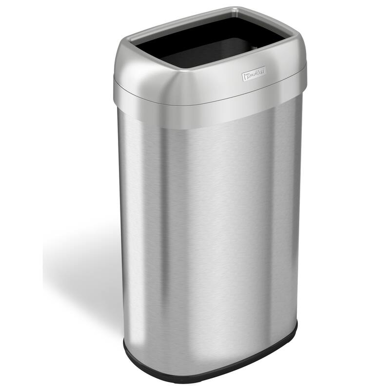iTouchless 16 Gal Stainless Steel Oval Open Top Trash Can with Filters