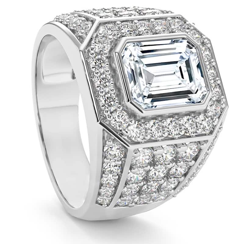 3Ct Emerald Cut Diamond Men's Ring in White, Yellow or Rose Gold Lab Grown