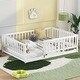 preview thumbnail 2 of 3, Multi-function Design Wood Floor Bed with Fence and Door for Kids, Full Size, White