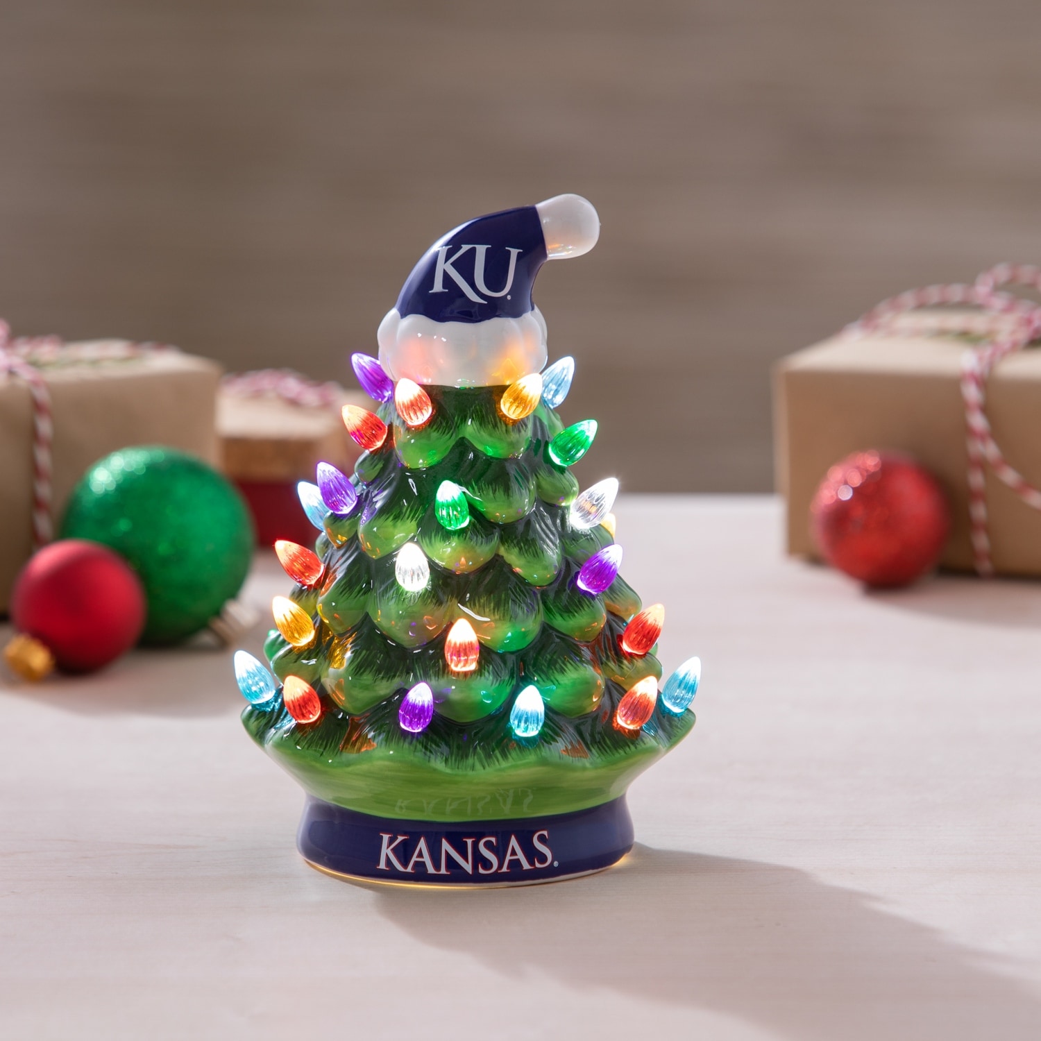 8" LED Ceramic Tabletop Christmas Tree, University of Kansas