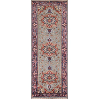 Blue Gray Heriz Serapi Oriental Runner Rug Hand-Knotted Wool Carpet - 2'7"x 8'0"