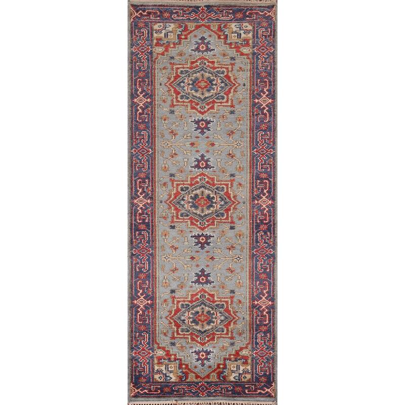 Blue Gray Heriz Serapi Oriental Runner Rug Hand-Knotted Wool Carpet - 2'7"x 8'0"