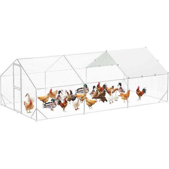 Large Metal Chicken Coop Run,Walk-in Poultry Cage with Waterproof Roof Cover - 9.8 x 19.7 x 6.6 FT