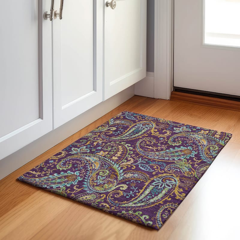 Premium Washable Super Soft Traditional Paisley Mayfield Rug - Purple - 1' 8" x 2' 6" - Rectangle