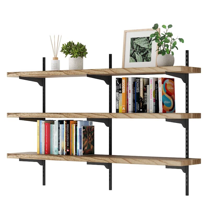 Wallniture Turin 54" Adjustable Shelf, Floating Bookshelf for Room Decor, Wall Shelf Unit for Living Room, Rustic, Tier Options