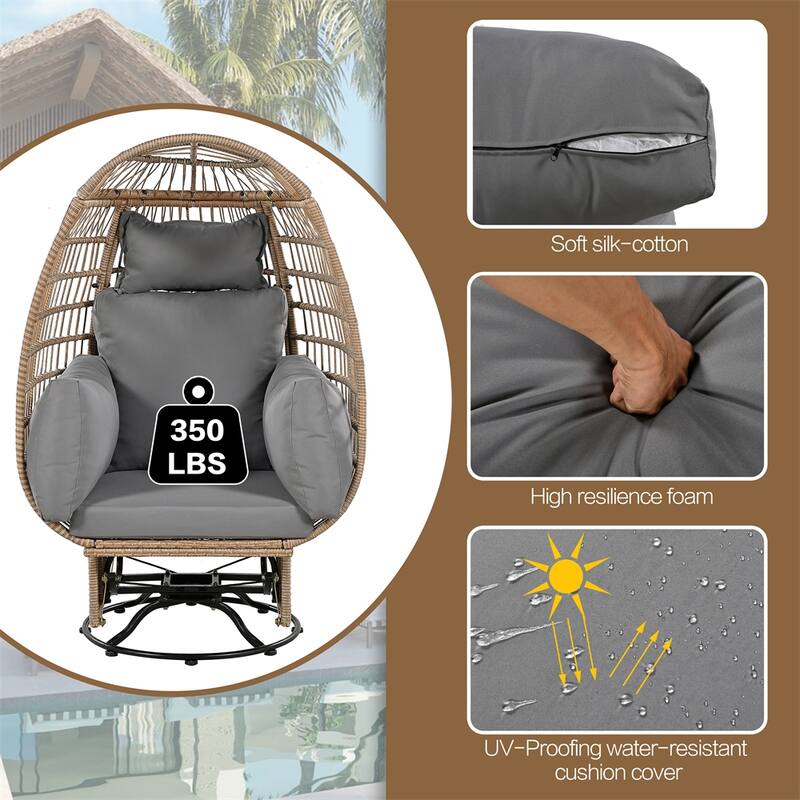 Rattan Swivel Egg Patio Chair with Rocking Function and Cushions