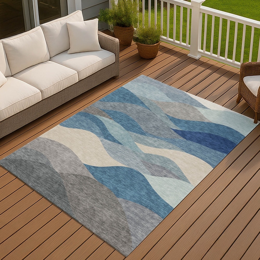Machine Washable Indoor/ Outdoor Modern Horizon Chantille Rug