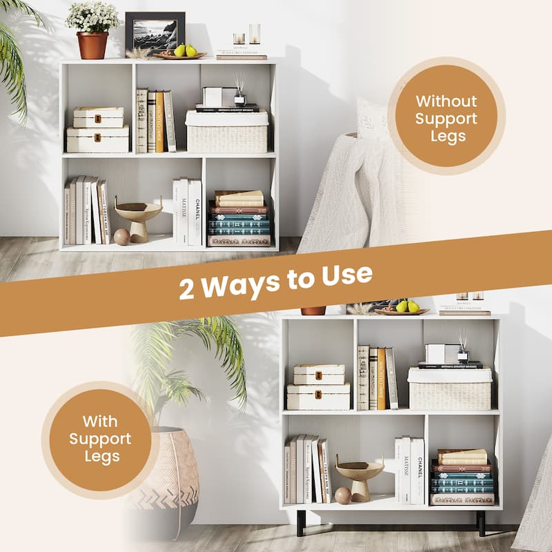 Gymax 2PCS 4 Cubby Open Bookcase 3-Tier Freestanding Bookshelf w/