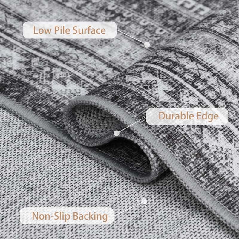 Mcow Sage Green Boho Pattern Ultra-Thin Low-Pile Washable Non-Slip Area Rug