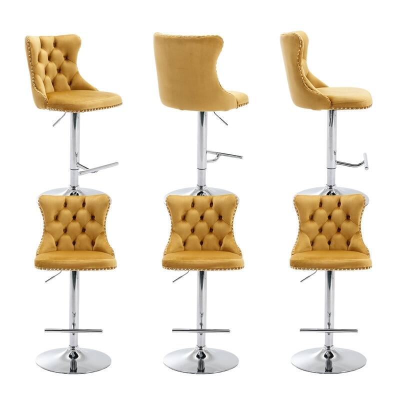 Velvet Upholstered Nailheads Tufted Swivel Bar Stools (Set of 6)