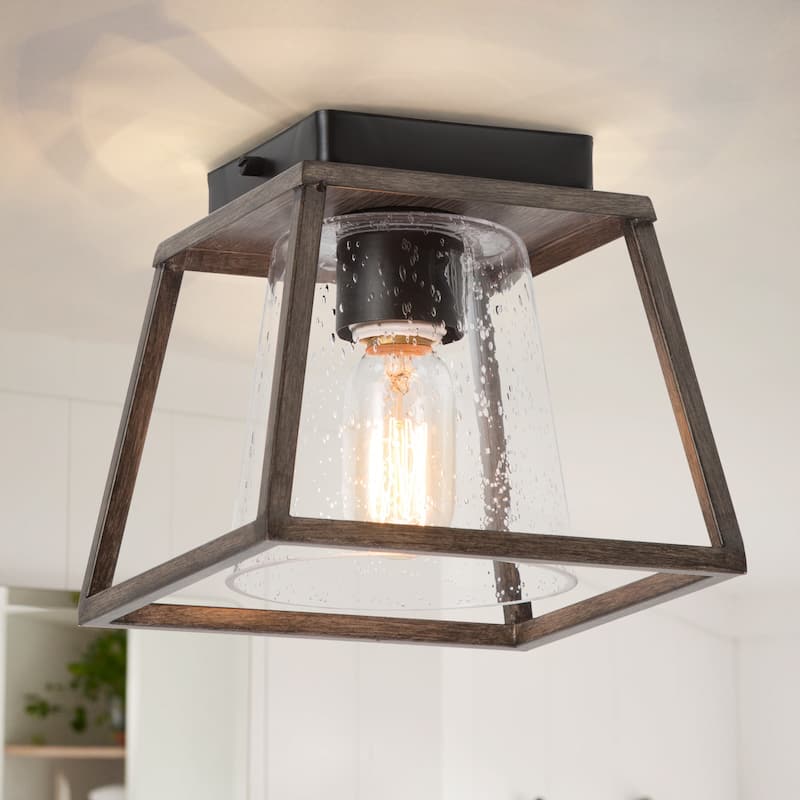Modern Farmhouse 1-Light Glass Flush Mount Ceiling Light - L 8"x W 8"x H 11.5"